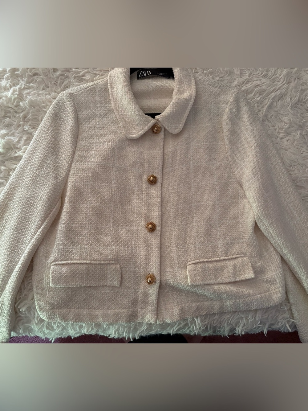 ZARA Cream Textured Crewneck Sweater